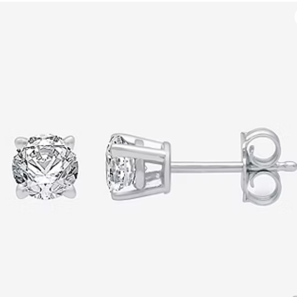 Classic round 1 CTTW 10k white gold Diamond stud earrings - Picture 2 of 8